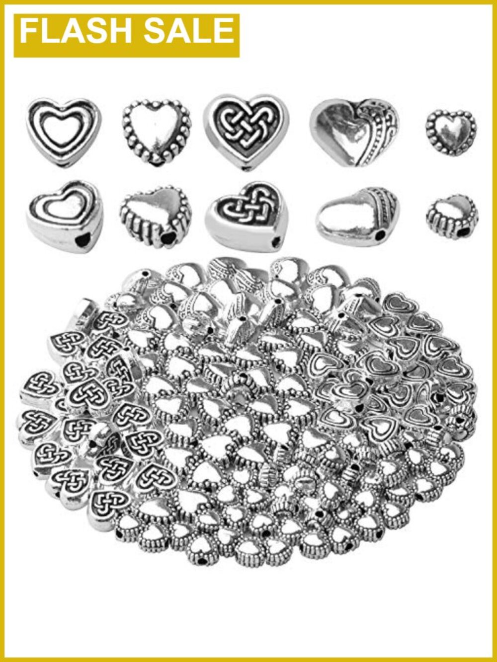 Antique Silver Alloy Heart Spacer Beads 140pc Jewelry Making DIY 5 Sizes